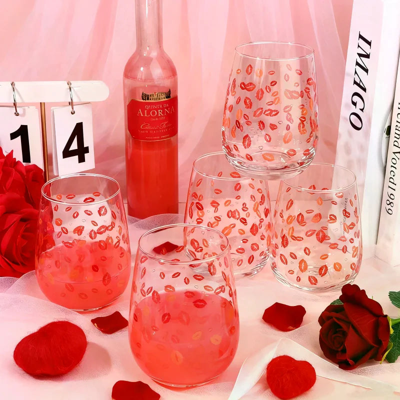 6 Pack 17 Oz Heart Valentine's Day Wine Glass Set Valentine Wine Glass Drink Up Valentine's Day Wine Glass Romantic Wine Glasses Zpaxo