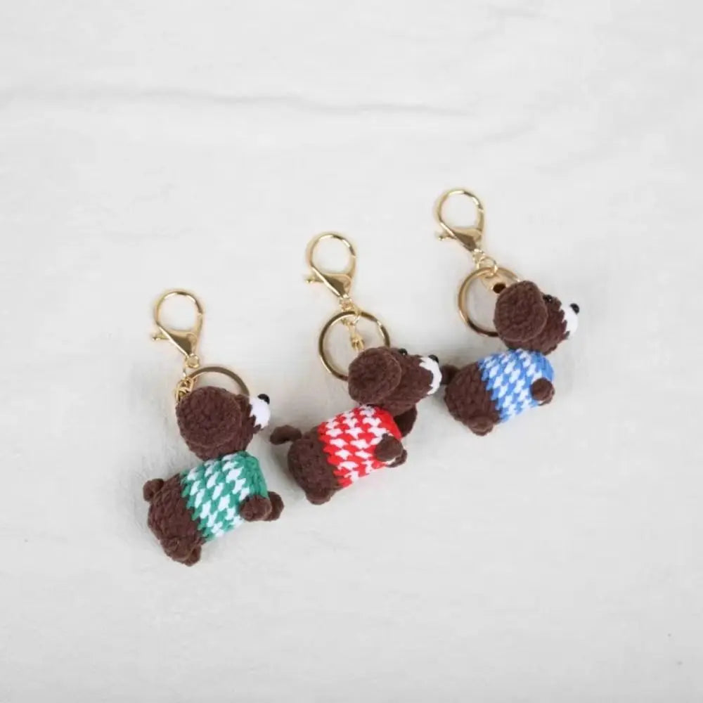 Jewelry Handmade Crochet Keychain Animal Mini Dachshund Dog Knitted Zpaxo