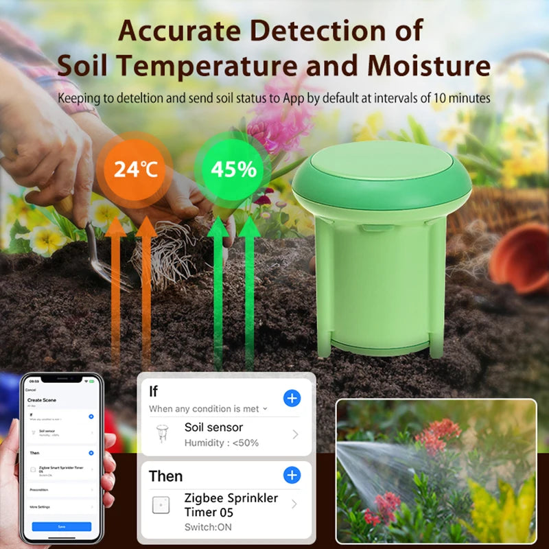 ZigBee 3.0 Soil Sensor Temperature And Moisture Detection Outdoor Waterproof AA Battery Powered Tuya Smart Life Remote Control Zpaxo