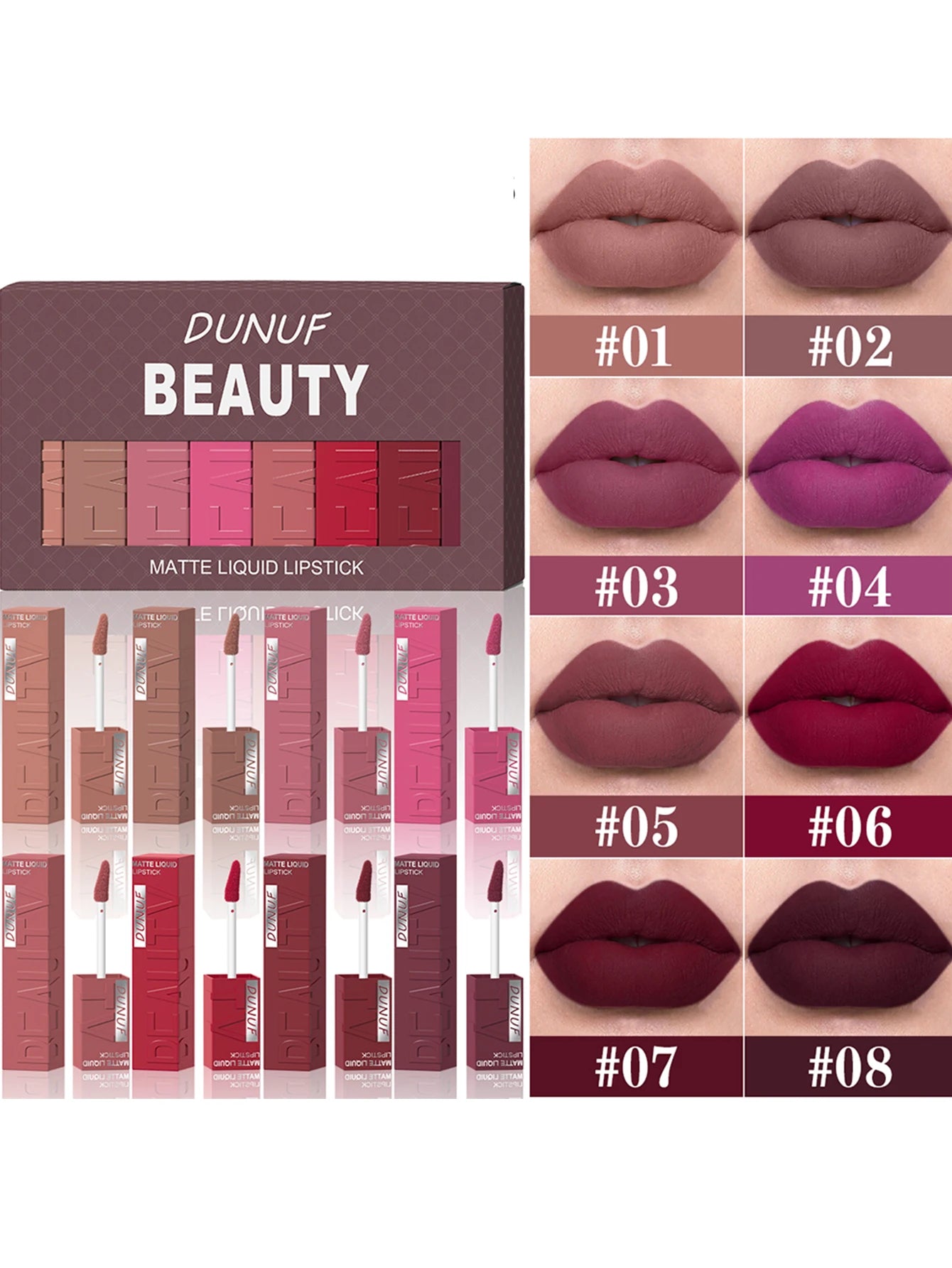 8Pcs/Set Nude Brown Matte Liquid Lipstick Velvet Sexy Dark Red Lip Glaze Non-stick Cup Not Easy To Fade Lip Gloss Lipstick Makeu Zpaxo