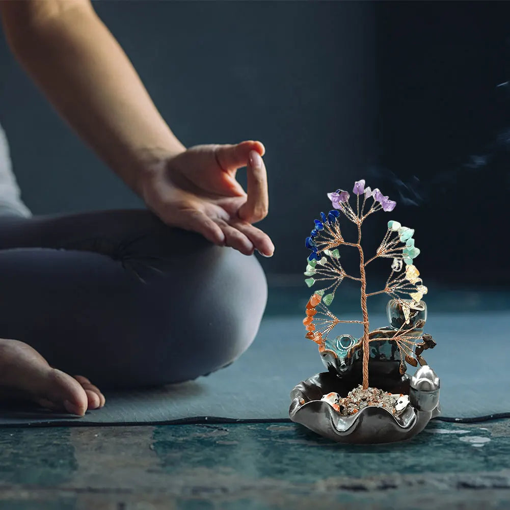 7 Chakra Tree Money Ash Catcher Home Decor Waterfall Burner Healing