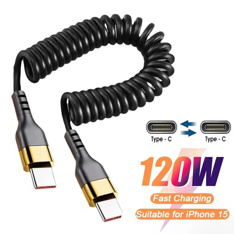 1m-1 8m PD 120W Dual C Spring Cable USB Fast Charging Retractable