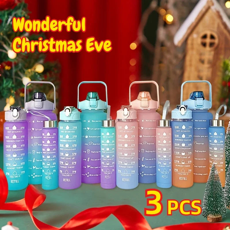 1-3PCS Sports Water Bottle for Running Drinking Bottle 2L Motivational with Time Marker Stickers Portable Reusable Plastic Cups Zpaxo