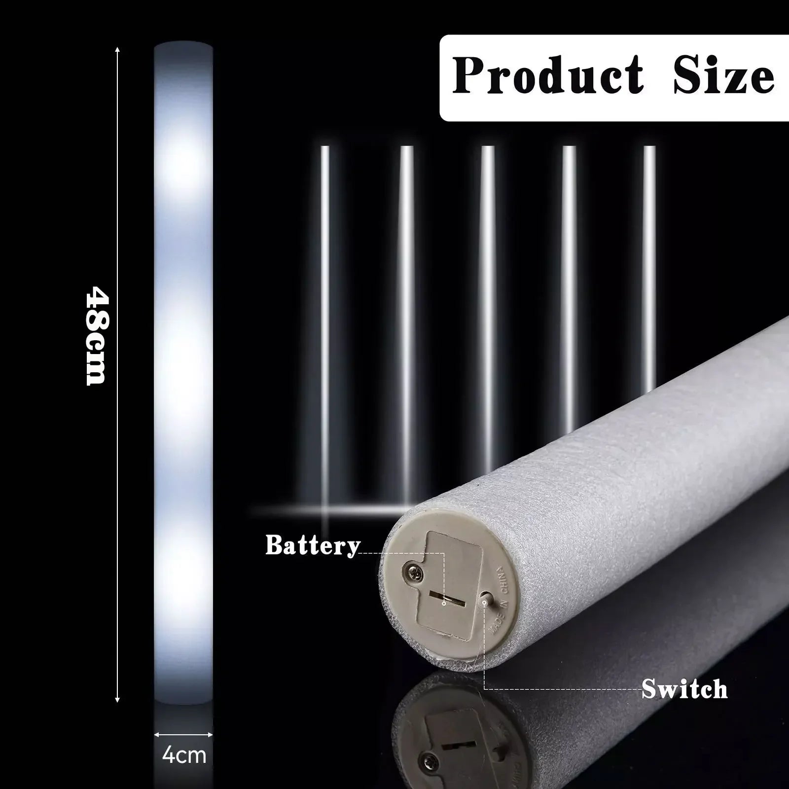 10 White LED Foam Sticks Light Up Batons Glow 3 Modes Flashing Dark