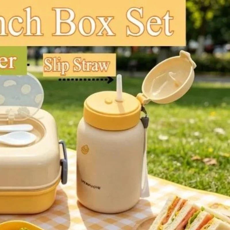 Kids 2-in-1 Bento Lunch Box & Water Bottle Set – Fruit Design Kids Bento Lunch Set Zpaxo