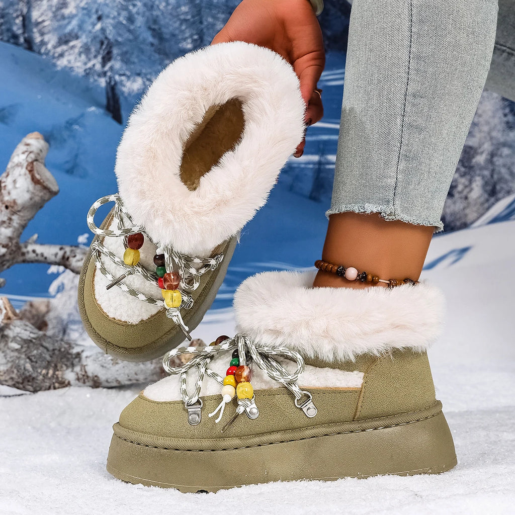 2025 Winter Ankle Boots Women Platform Shoes Antiskid Waterproof Ski Boots Luxury Fluffy Furry Fur Boots Woman's Ankle Booties Zpaxo