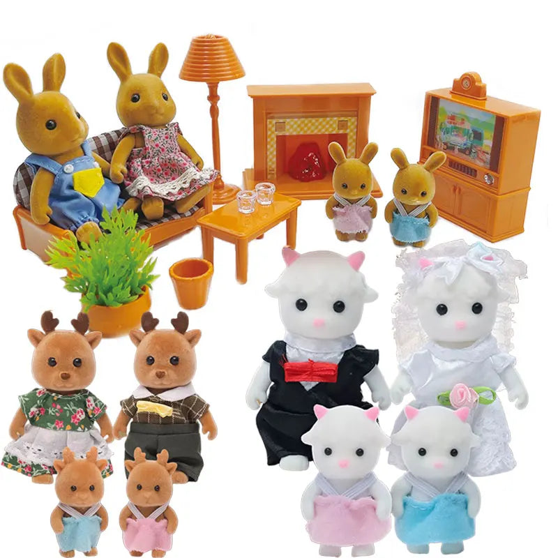 Dollhouse Furniture Bedroom Toy Simulation Forest Rabbit Family Doll