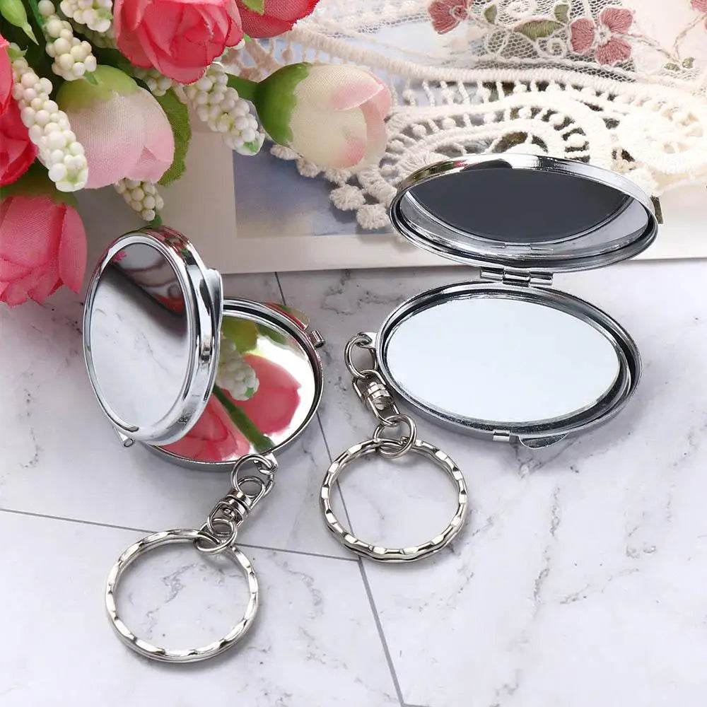Makeup Mirror Folding Mirror Key Chain with Key Ring Metal Makeup Cosmetic Mirror Key Ring Portable Round Heart Zpaxo