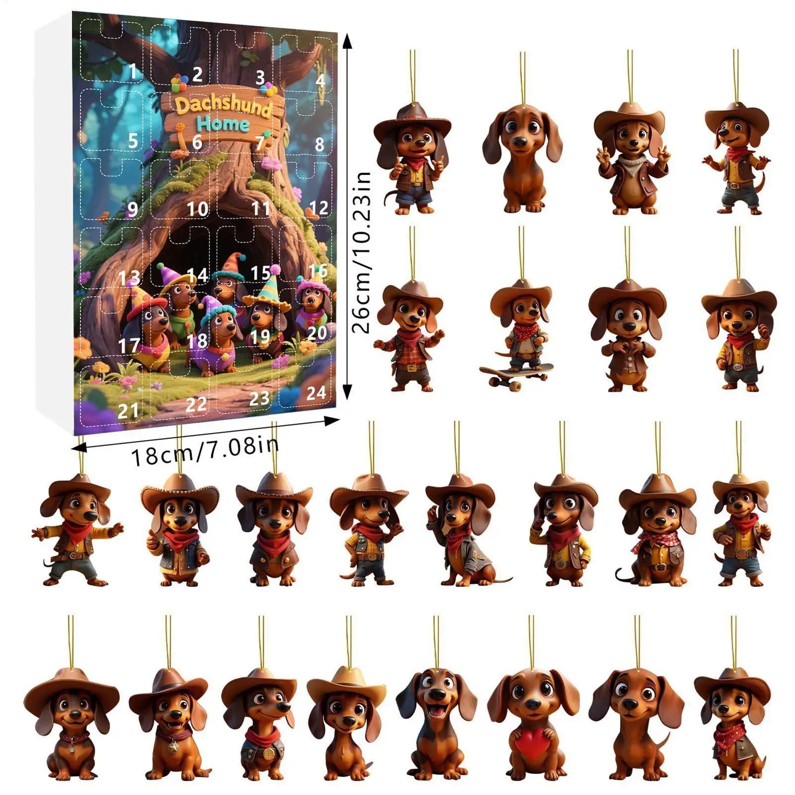Dachshund Advent Calendar 2025 Christmas Countdown 24 Days 2D Acrylic