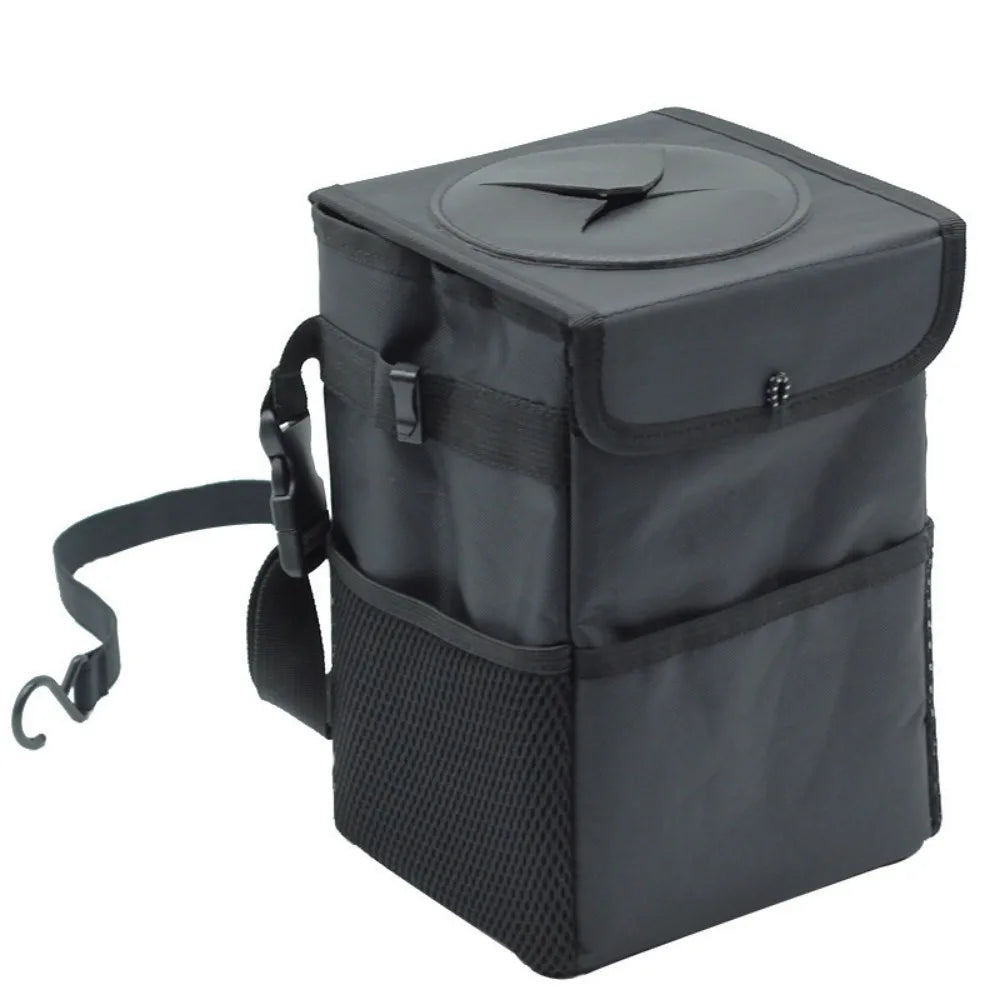 Oxford Cloth Car Trash Can Waterproof Washable Hanging Garbage Bag Zpaxo Black