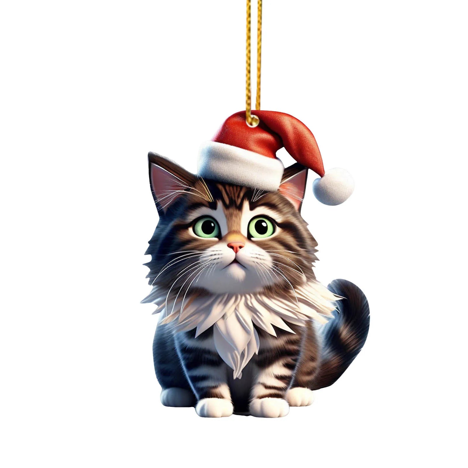 2D Acrylic Funny Cat Christmas Tree Ornament | Santa Hat