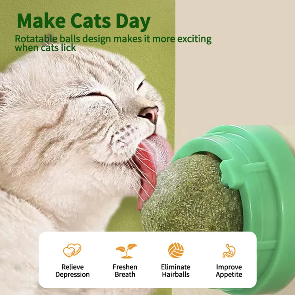 3Pcs Cats Wall Catnip Ball Self-Adhensive Kitten Lickable Ball Healthy Kitten Chew Toys Teeth Cleaning Catmint Toy Pet Supplies Zpaxo