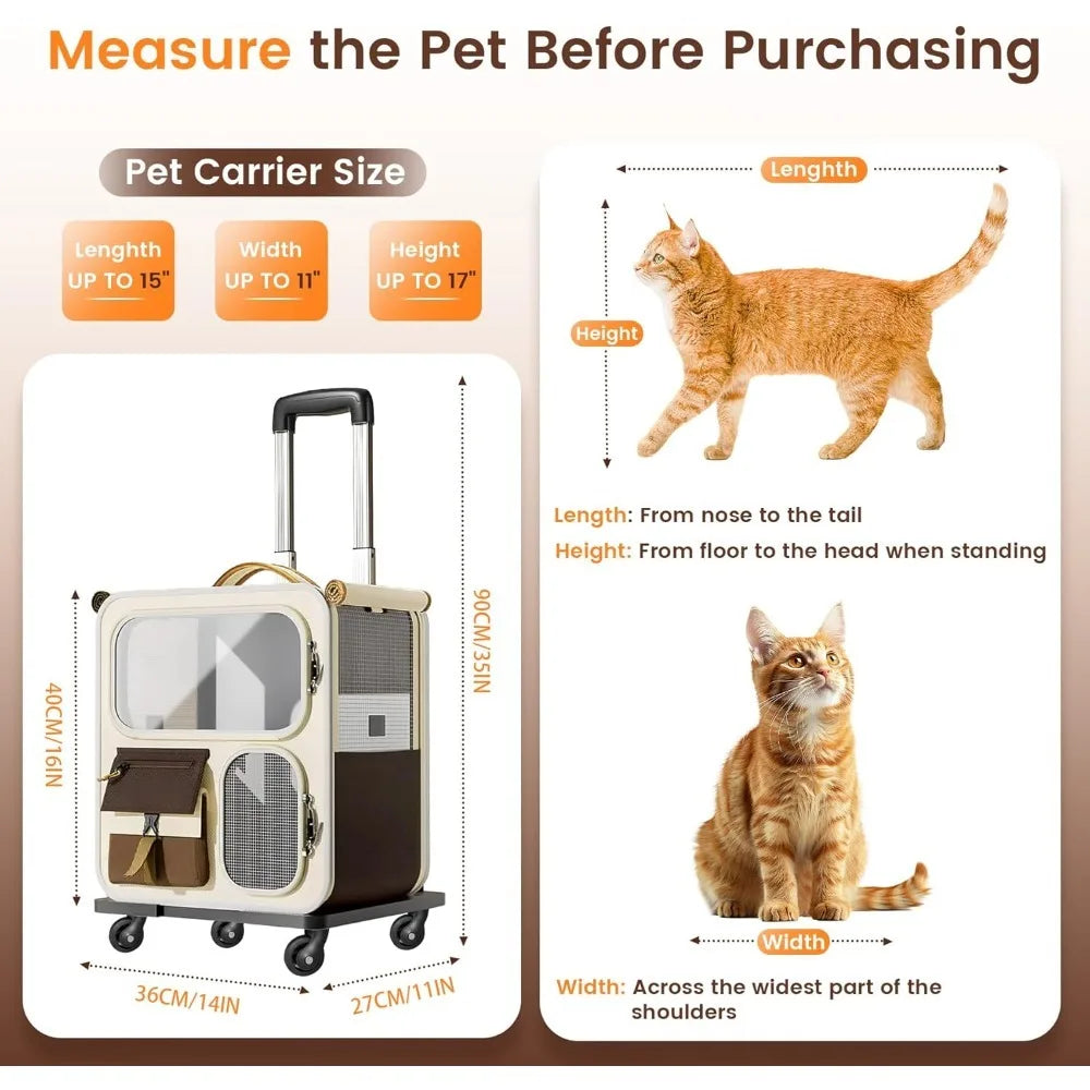 Foldable Rolling Pet Carrier with Wheels – Cats & Dogs 25 lbs