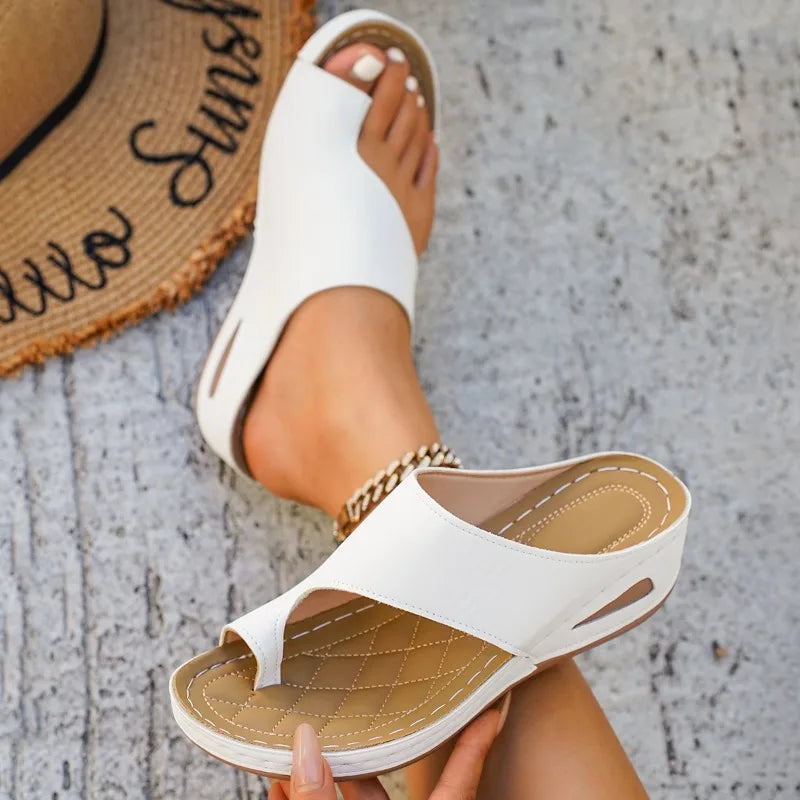 Women's Fish Mouth Toe Loop Comfortable Breathable Vintage Wedge Heel Zpaxo WHITE 40