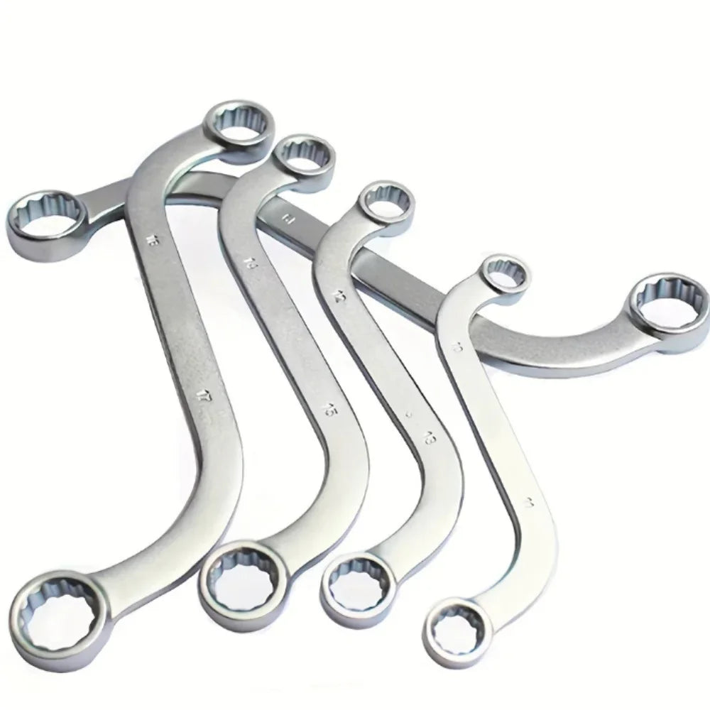 5Pcs Set S-Type Wrench 10-19 Size 140-240MM Length Elbow Wrench Curved Design Plum Plate Combination Ring Spanner Hand Tools Zpaxo 5 Pieces