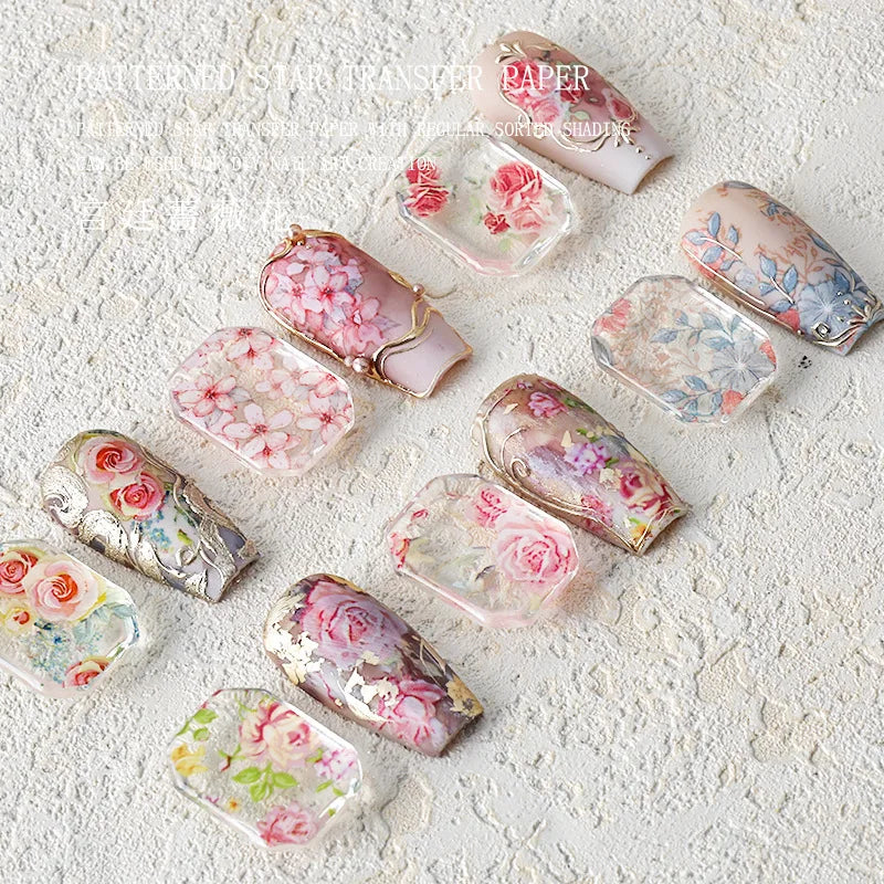 Rose Flower Nail Art Foils Transfer Paper Stickers Designs Floral