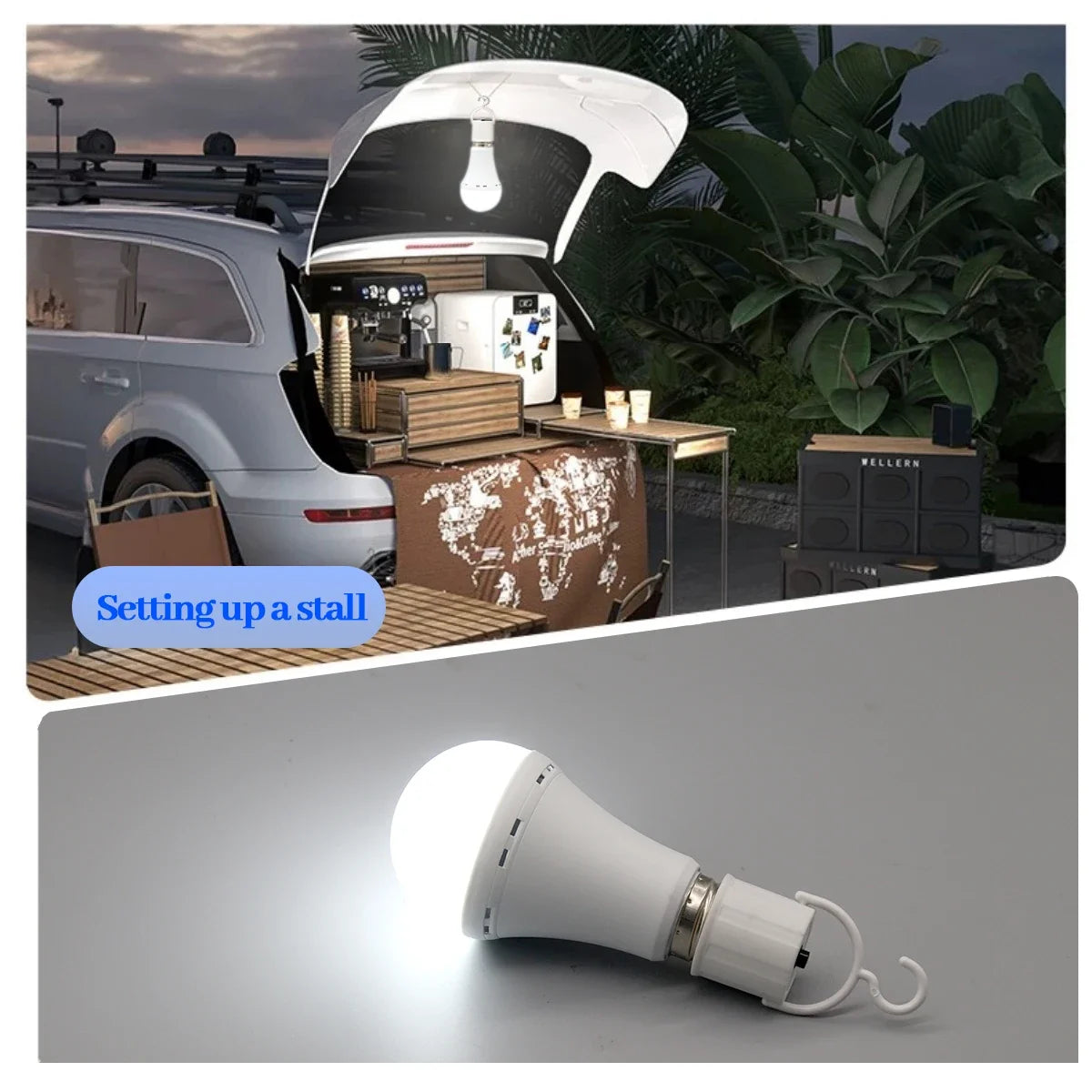 E27 Rechargeable LED Emergency Light Bulb 7W 1500mAh 6500K 3 Mode Dimmable Portable Hanging Lamp for Power Failure Camping Porch Zpaxo