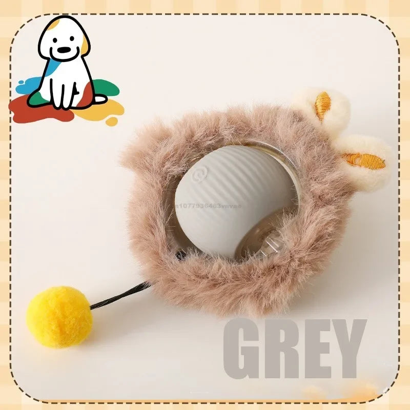 Cat Interactive Ball Toys Automatic Rolling Ball Faux Tail Rechargeable Pet Electric Toy Dog Cat Training Imitate Mouse Cat Toys Zpaxo Plush-Grey