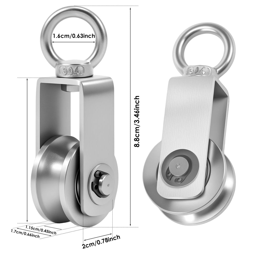 2Pcs Loading Lifting Wheel Tool Bearing Inside Stainless Steel Hanging Cable Pulley Block 360 Degree Swivel Heavy Gym Equipment Zpaxo