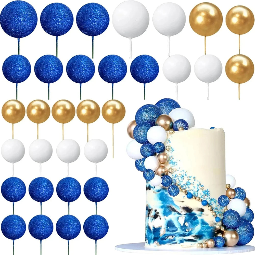 Ball Cake Toppers Colorful Pearl Decorations Birthday Wedding Baby Zpaxo blue