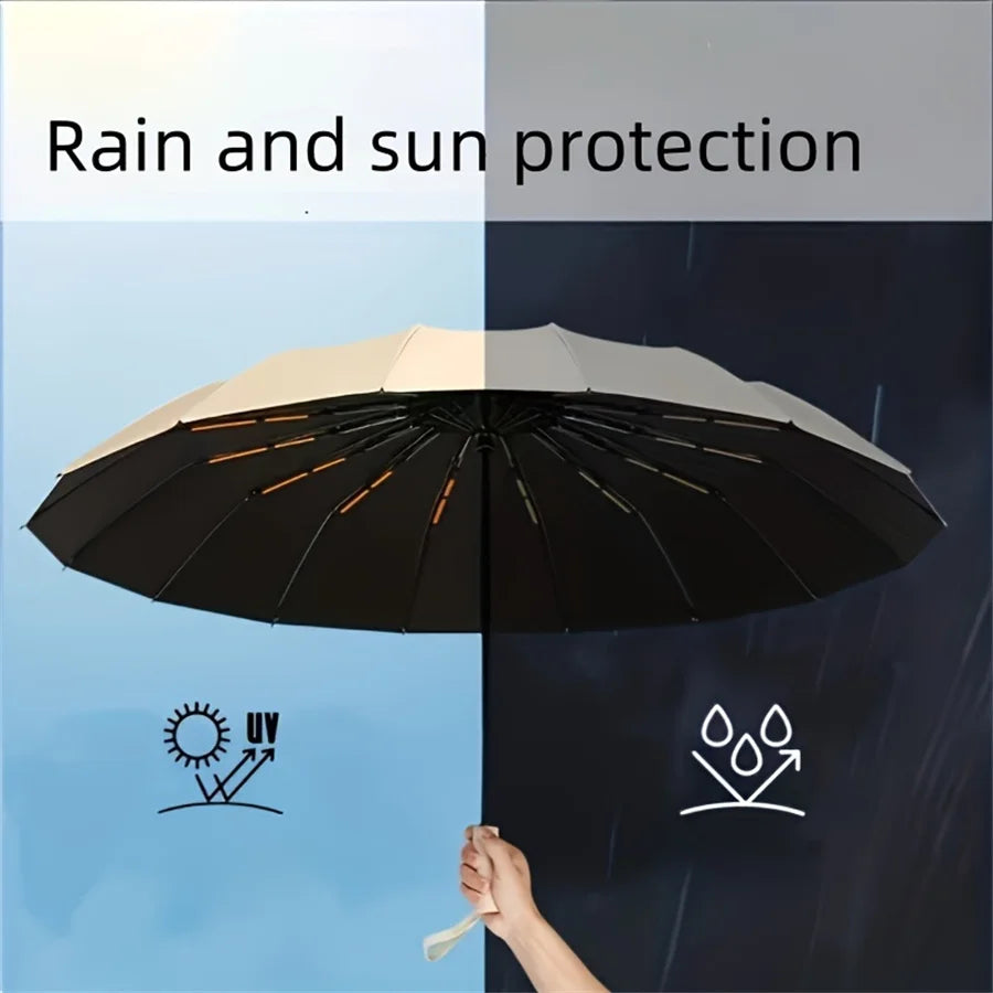 12 Bone Black Glue Fully Automatic Umbrella With Thick And Durable Keel Three Fold Umbrella UV Resistant Folding Umbrella Zpaxo