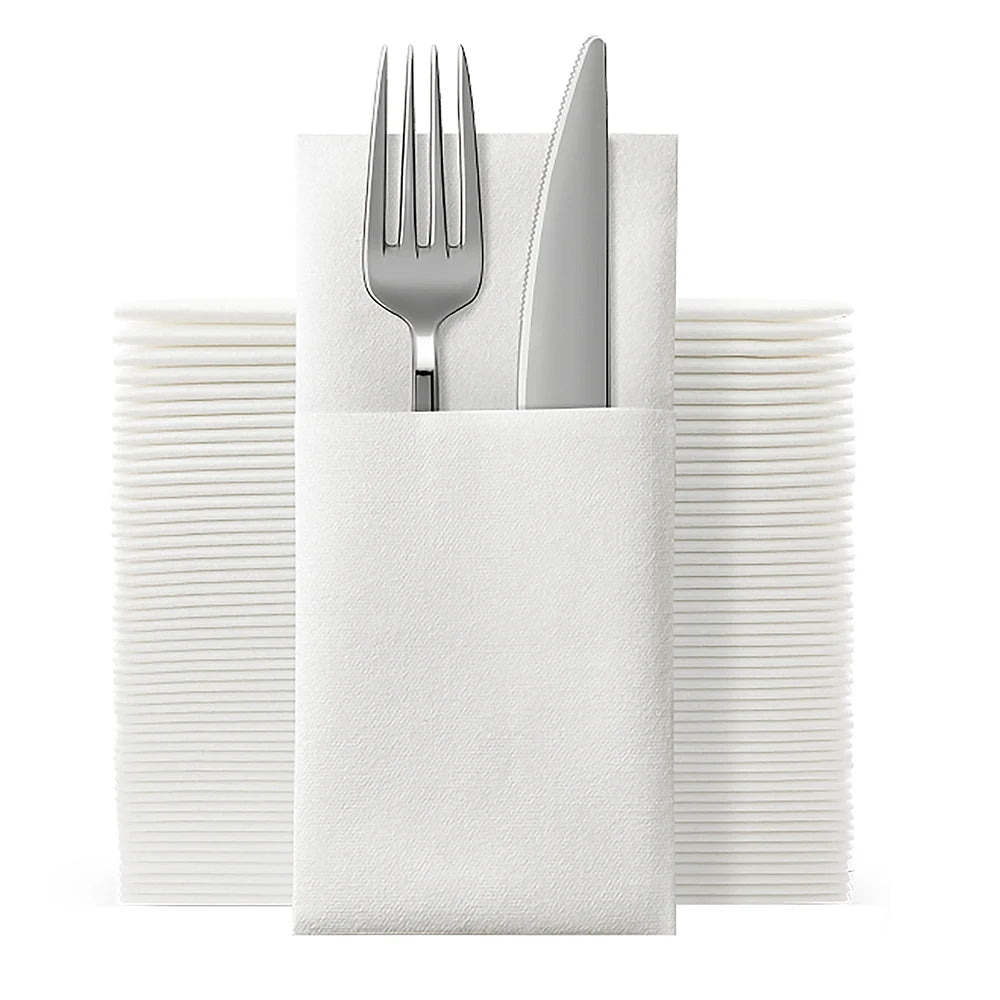 25/50Pcs Disposable Paper Napkins with Flatware Pocket Built-in Flatware Pocket for Wedding Party Dinner Zpaxo
