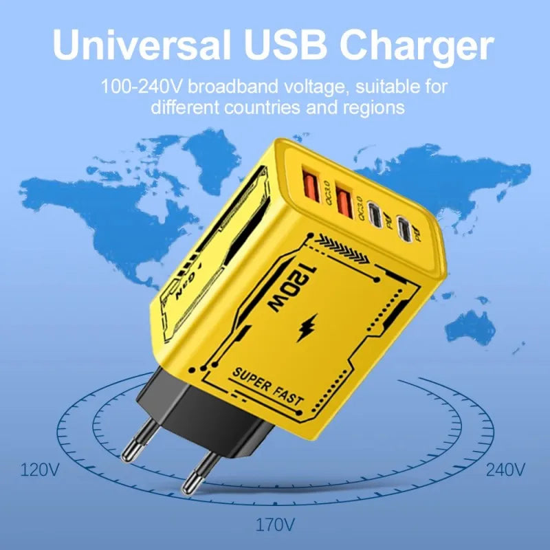 120W Charger Ultra Fast Charging 4 Ports Gan Wall Usb-c Qc 3 0 Phone