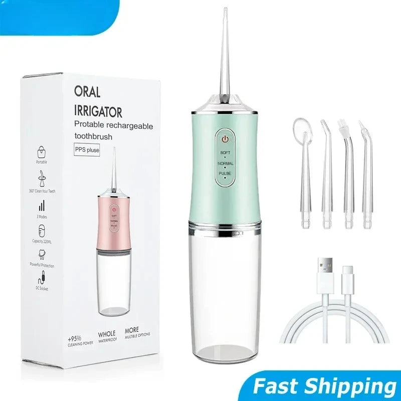 Portable Smart Electric Oral Irrigator 4 Jets 3 Modes USB Rechargeable Cordless Water Flosser Jet Irrigator Dental Teeth Cleaner Zpaxo As shown