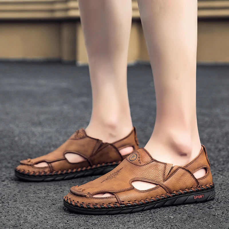 Summer Men Sandals Leather Mens Casual Shoes Outdoor Beach Roman Zpaxo