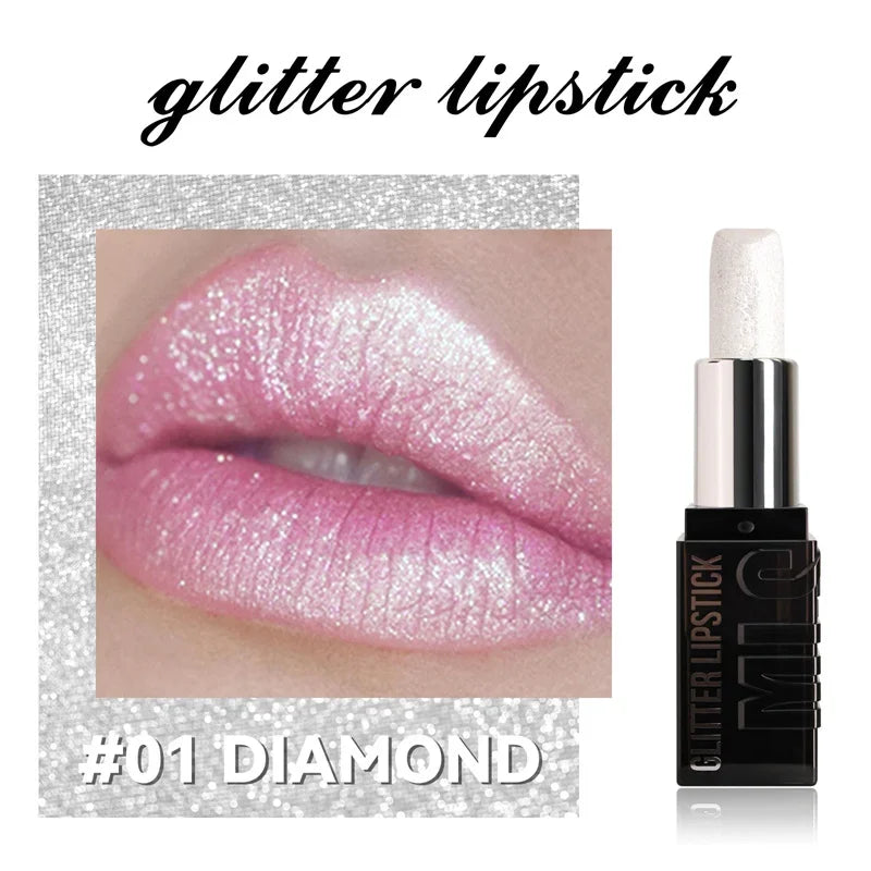 6 Color Glitter Lipstick Flash Lasting Easy Color Diamond Lipstick Waterproof Moisturizing Metallic Pearlescent Sexy Lips Makeup Zpaxo 01 Diamond