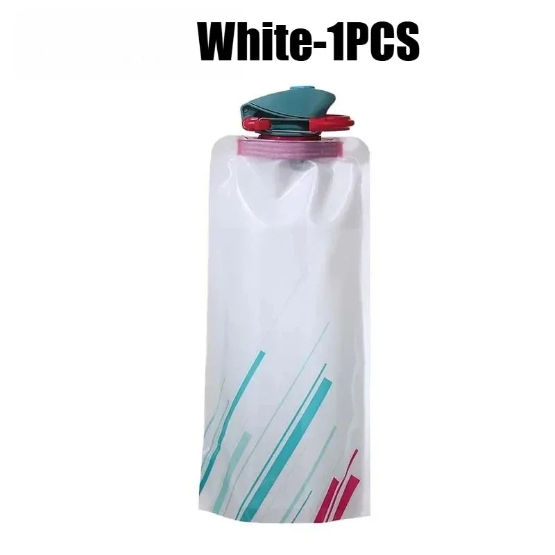 Collapsible Water Bottle Flexible Reusable Travel Kettle Carabiner Zpaxo White-1PCS 700ML