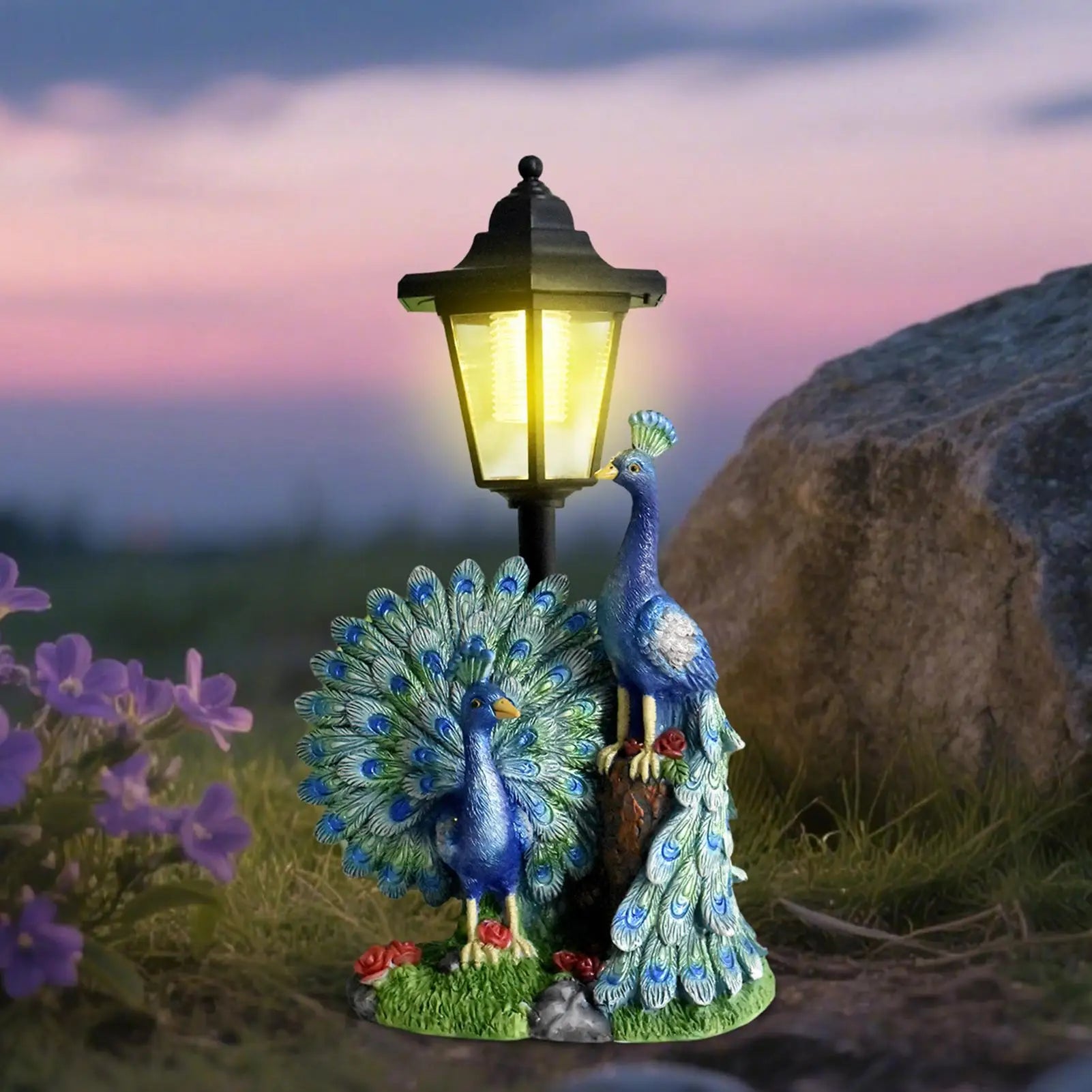 Solar Statue Resin Bird Lighting Sculpture Statues Yard Garden Lawn