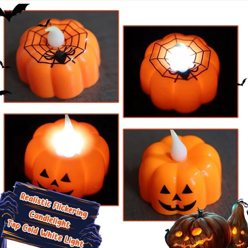 Halloween Pumpkin LED Candle Holder Indoor Outdoor Spooky Glow