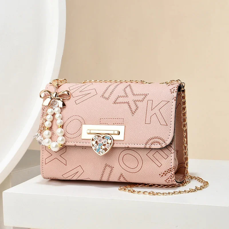 Trendy Beaded Stitching Shoulder Bag Fashion Versatile Chain Simple