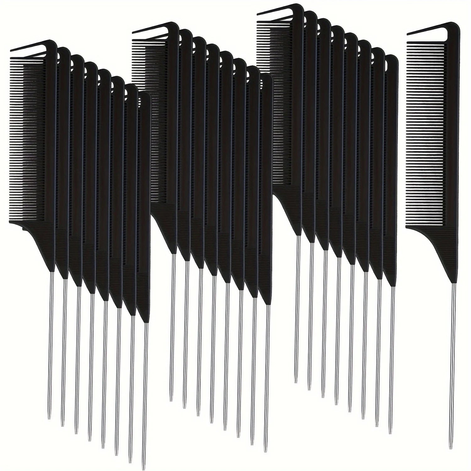 30 piece pointed tail comb set, suitable for hairstyle design, plastic comb teeth and metal handle, heat-resistant combing comb Zpaxo 30pcs black