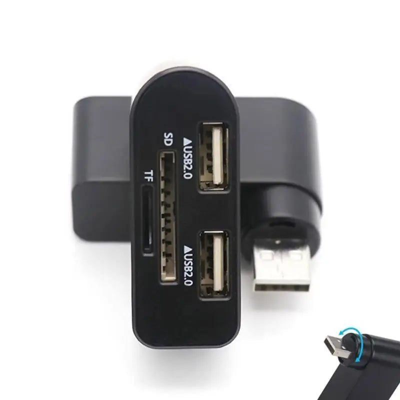 652F USB Hub 4 Ports USB2.0 Rotatable High Speed Splitter Power Adapter TF Reader Zpaxo
