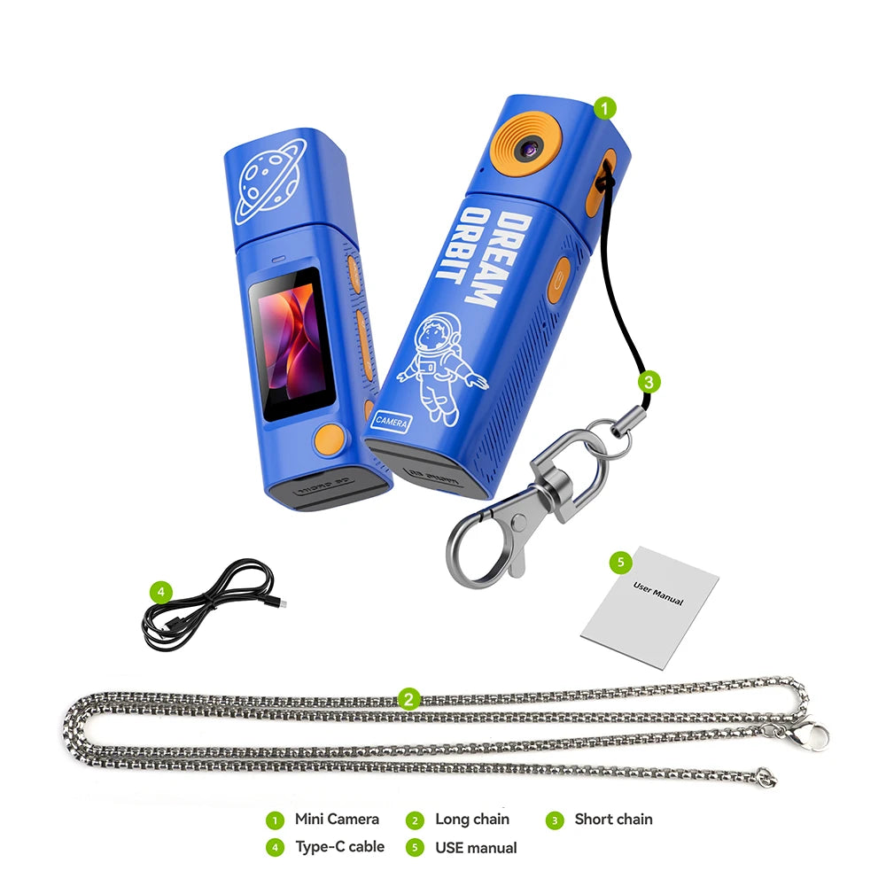 G10 2K HD Retro Mini Keychain Thumb Camera Recorder LCD Screen 230° Rotation Lens Portable Selfie Camera Mini Digital Vlog Camer Zpaxo G10 Blue Camera Add 32G