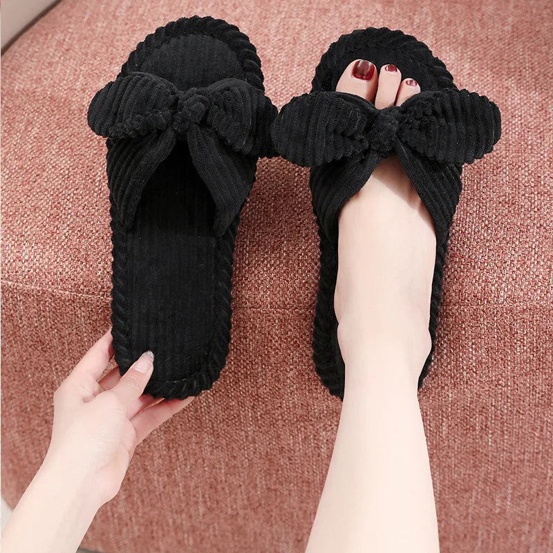 Women's Bow Flat Heel Slippers Home Non-slip Open-toe Breathable All