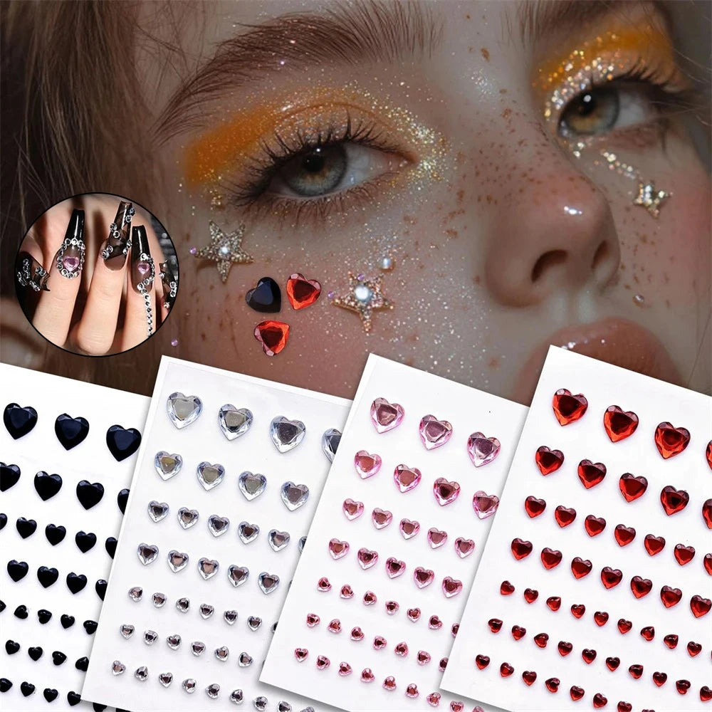 Heart Rhinestone Face Jewels Stickers 3D Multicolor Self-adhesive Zpaxo