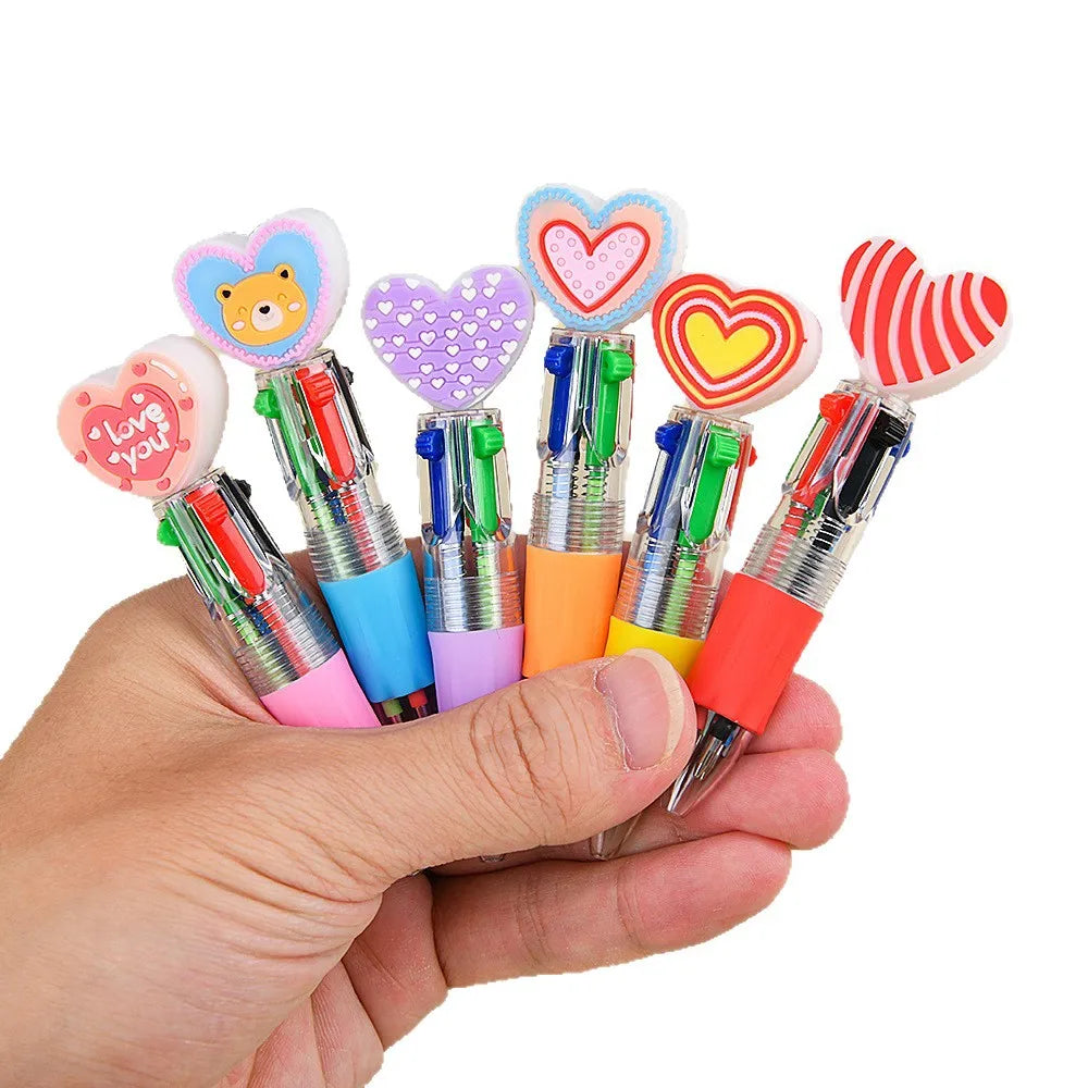 6/12Pcs Heart Ballpoint Pens Valentine's Day Gift 4-in-1 Mini Multicolor Pens for Birthday Party Teacher School Supplies Zpaxo