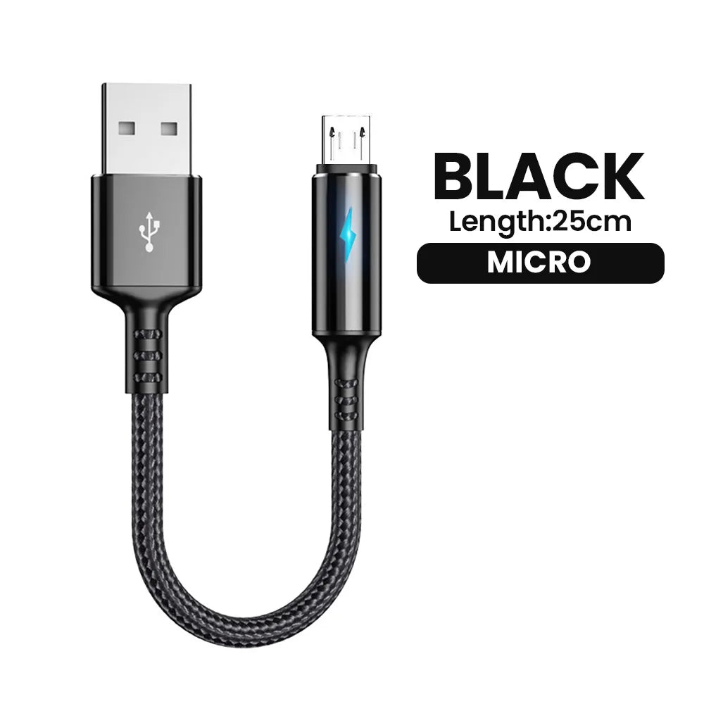 0.25m Short Cable Micro USB Cable Type C Data Cord Fast Charging Portable Wire For Power Bank iPhone 15 Samsung Android Phone Zpaxo 25cm Micro Cable