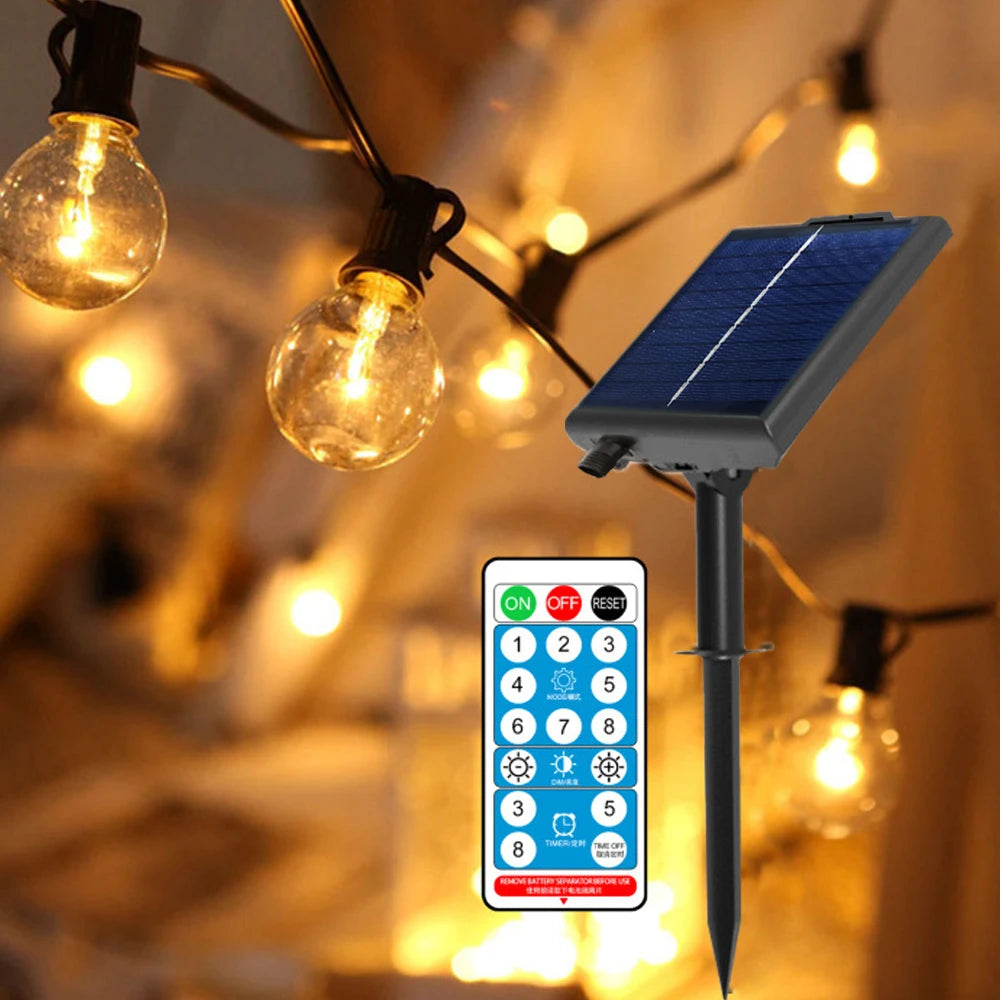 G40 Solar Outdoor Patio String Lights Remote Control Dimmable Waterproof Solar USB Charge String lights for Garden Balcony Decor Zpaxo