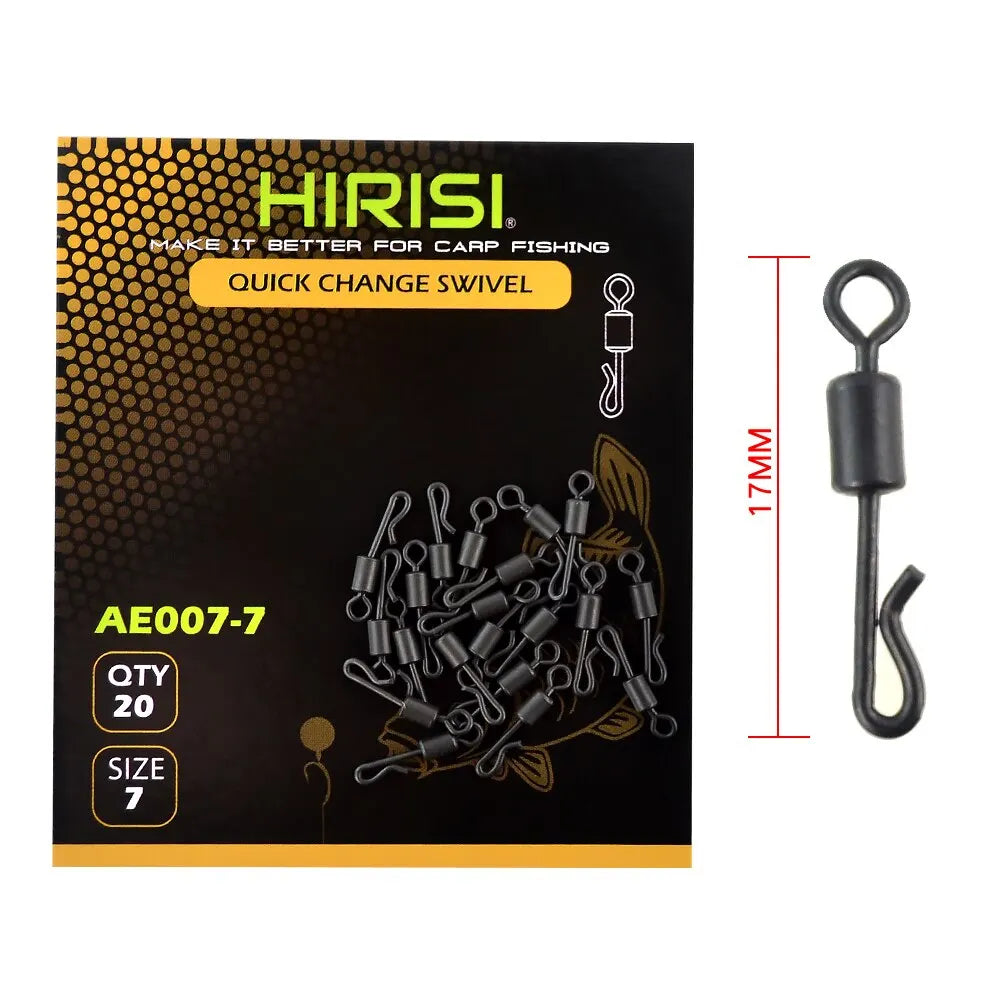 HIRISI Carp Fishing Swivels Quick Change Matt Black for Carp Fishing Rig Fishing Terminal Tackle Pack of 20 Zpaxo AE007-7