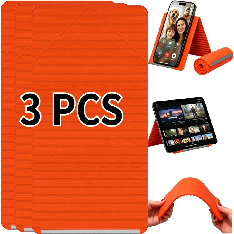 Lazy Portable Phone Screen Holder Stand Silicone Desktop Flexible Tablet Laptop Holder Any Shape Foldable Transforming Travel Zpaxo Orange-3PCS