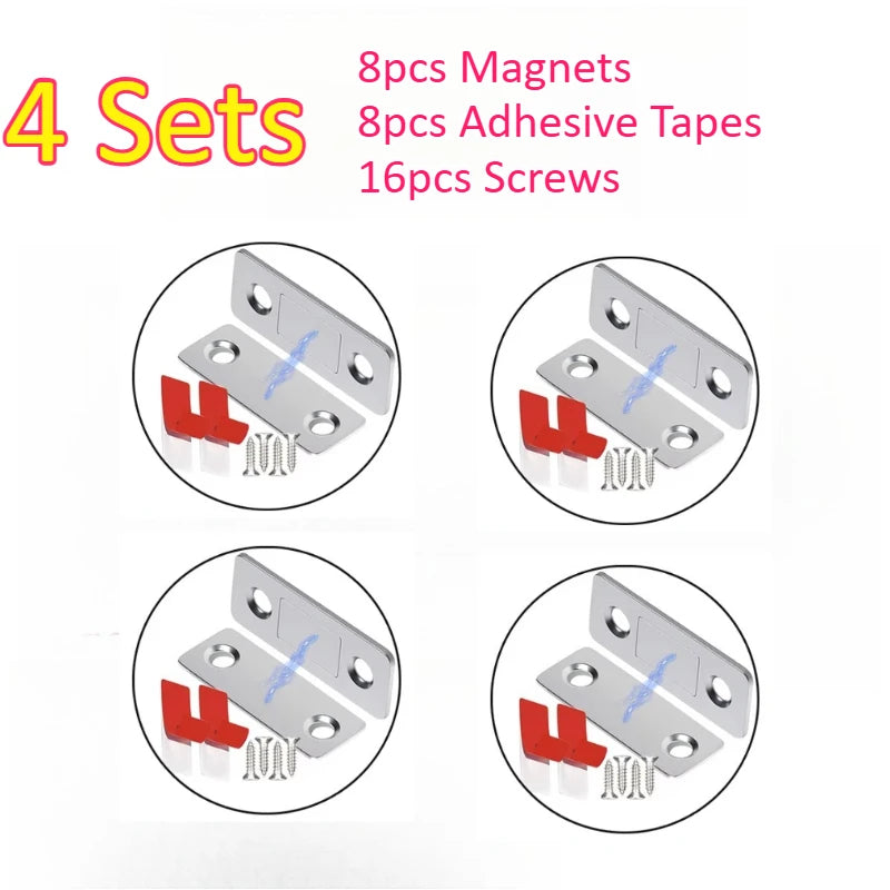 Magnetic Cabinet Catches Self Adhesive Window Door Closer Invisible Door Stopper Patch for Kitchen Bedroom Closet Hardware Kit Zpaxo 4 Sets-Silver