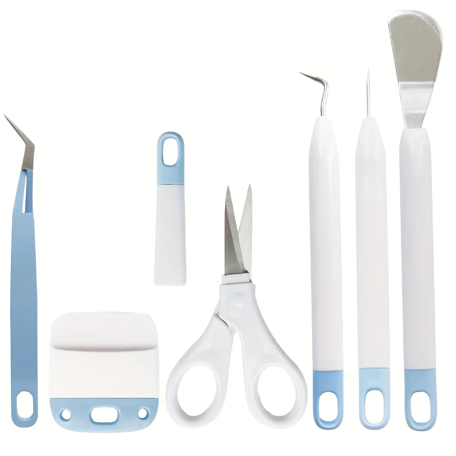 6Pcs Craft Weeding Tools Set for Vinyl, Basic Weed Removal Tool Kit, Tweezers, Scissors, Spatula, Weeder, Scraper Zpaxo 6PCS-light blue