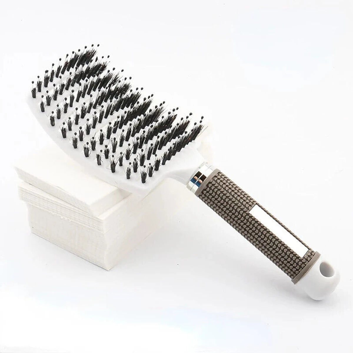 Hair Brush Scalp Massage Comb Hairbrush Boar Bristle Nylon Women Wet Curly Detangle Hair Brush Salon Hairdressing Styling Tool Zpaxo White