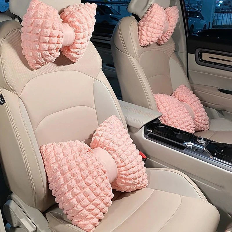Cartoon Bowknot Car Neck Pillow & Lumbar Cushion – Cute Pink