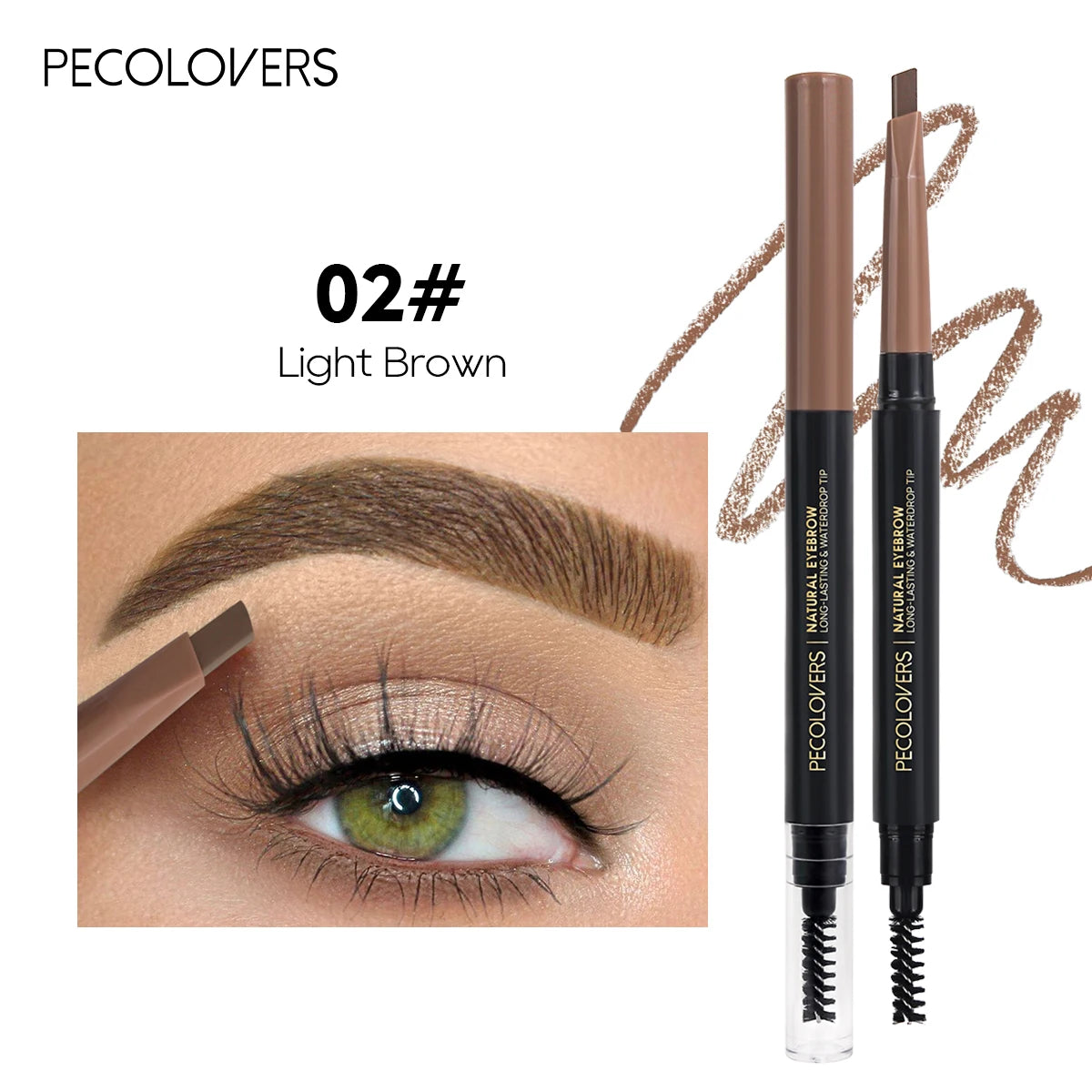 1PC Precise Application, Color Development, Anti-smudge,Black/brown/gray,Long-lasting Natural Matte Finish,2-in-1 Eyebrow Pencil Zpaxo 02