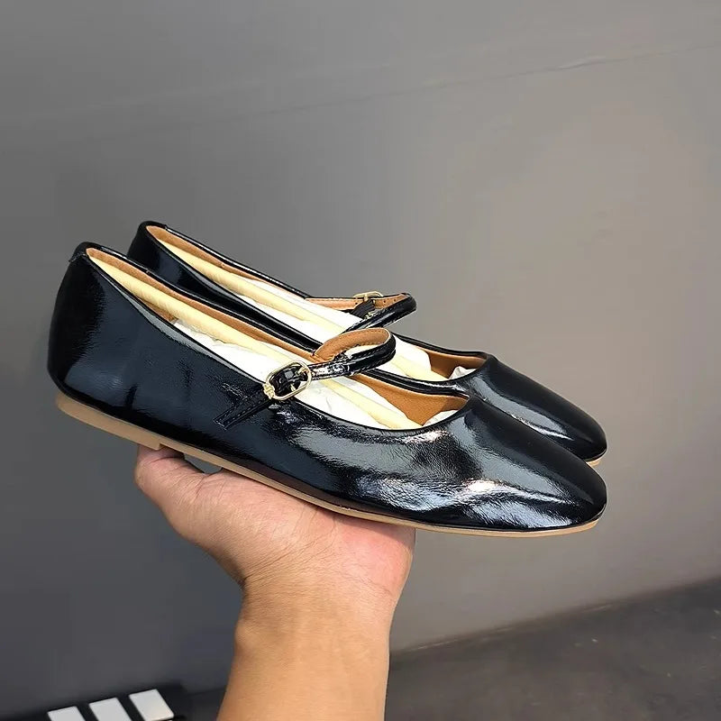 Flat Shoes for Women New Spring Autumn French Retro Gold Mary Jane Shoes for Women Square Toe Shallow Ladies Luxury Shoes Zpaxo